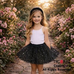 POLLERA TUTU INFANTIL CON BRILLOS NEGRO DE 30 CM DE LARGO