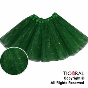 POLLERA TUTU INFANTIL CON BRILLOS VERDE DE 30 CM DE LARGO