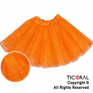 POLLERA TUTU INFANTIL CON BRILLOS NARANJA DE 30 CM DE LARGO