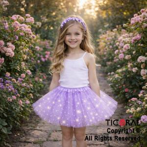 POLLERA TUTU INFANTIL CON BRILLOS LILA DE 30 CM DE LARGO