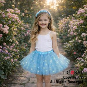 POLLERA TUTU INFANTIL CON BRILLOS CELESTE DE 30 CM DE LARGO