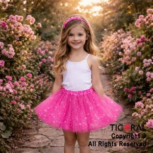 POLLERA TUTU INFANTIL CON BRILLOS FUCSIA DE 30 CM DE LARGO