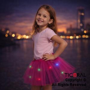 POLLERA TUTU INFANTIL LUMINOSA FUCSIA DE 30 CM DE LARGO