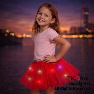POLLERA TUTU INFANTIL LUMINOSA ROJO DE 30 CM DE LARGO