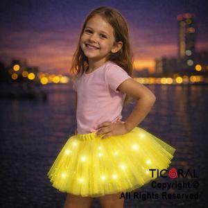 POLLERA TUTU INFANTIL LUMINOSA AMARILLO DE 30 CM DE LARGO