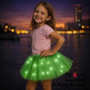 POLLERA TUTU INFANTIL LUMINOSA VERDE DE 30 CM DE LARGO