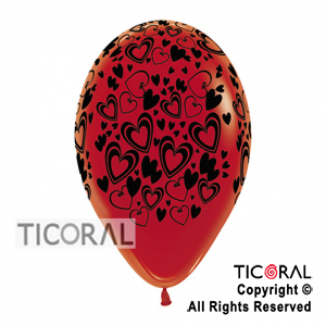 GLOBO SEMPERTEX R12 INF CRISTAL ROJO CORAZONES DOBLES TINTA NEGRA x 50