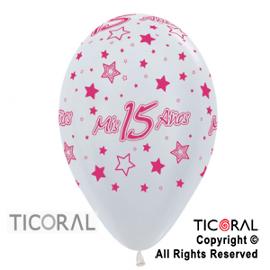 GLOBO S R12 INF SATIN MIS 15 AOS BLANCO ESTRELLAS x 50