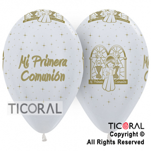GLOBO SEMPERTEX R12 INF SATIN BLANCO MI PRIMERA COMUNION ANGELES x 50