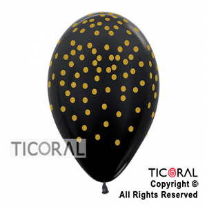 GLOBO SEMPERTEX R12 INF METAL NEGRO CONFETI DORADO x 50