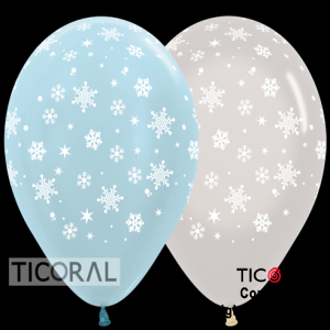 GLOBO SEMPERTEX R12 INF CRISTAL Y SATIN TRANSPARENTE Y CELESTE COPOS DE NIEVE x 50