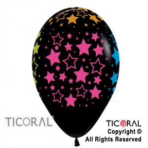 GLOBO SEMPERTEX R12 INF FASHION NEGRO ESTRELLAS NEON x 50