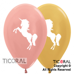 GLOBO SEMPERTEX R12 METAL UNICORNIO GOLD SURTIDO TINTA BLANCA 2C x 50