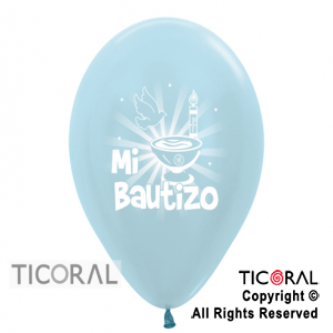 GLOBO SEMPERTEX R12 SATIN BAUTISMO NENE AZUL TINTA BLANCA 2C x 50