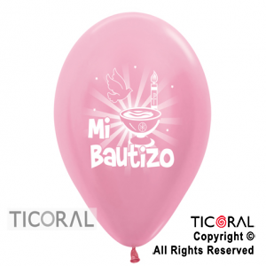 GLOBO SEMPERTEX R12 SATIN BAUTISMO NENA ROSA TINTA BLANCA 2C x 50