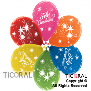 GLOBO SEMPERTEX R12 INF METAL FELIZ CUMPLEAOS DESTELLOS SURTIDO TINTA BLANCA x 50