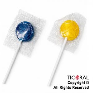 CHUPETIN MINI PALETA AMARILLO Y AZUL TOPOLIN X 50 UNIDADES