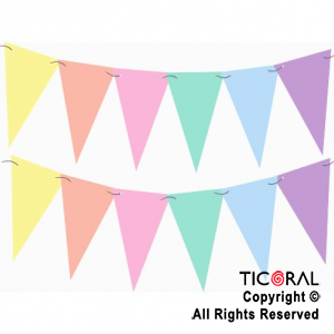 BANDERIN TRIANGULAR LISO COLOR PASTEL MULTICOLOR LARGO 2.40MTS x 1