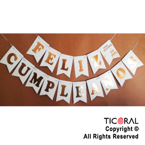 BANDERIN FELIZ CUMPLE COLOR BLANCO CON STAMPING x 1