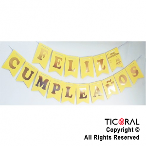 BANDERIN FELIZ CUMPLE COLOR AMARILLO PASTEL CON STAMPING x 1