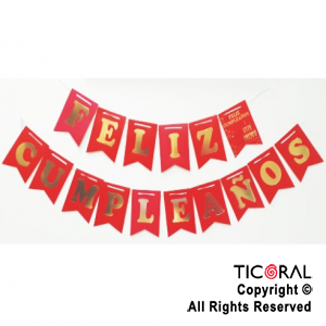 BANDERIN FELIZ CUMPLE COLOR ROJO CON STAMPING x 1