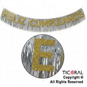 GUIRNALDA BANDERIN FELIZ CUMPLEA�OS CON FLECOS HOLOGRAFICO PLATA X 2 MTS