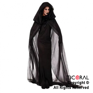 CAPA CON CAPUCHA ADULTO BLACK WITCH TUL NEGRO x 1