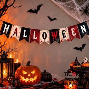 BANDERIN HALLOWEEN SANGRIENTO ROJO BLANCO Y NEGRO
