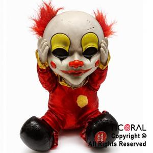 MU�ECO PAYASO SENTADO CON MOVIMIENTO LUZ Y SONIDO 35 CM HALLOWEEN