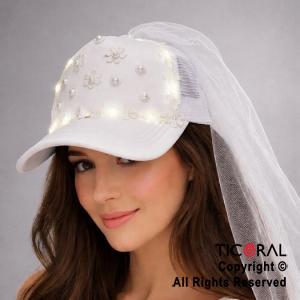 SOMBRERO VISERA NOVIA CON PERLAS FLORES TUL LUMINOSO x 1