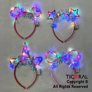 VINCHA OREJAS LUMINOSA CON LAME FORMAS Y COLORES SURTIDOS x 12