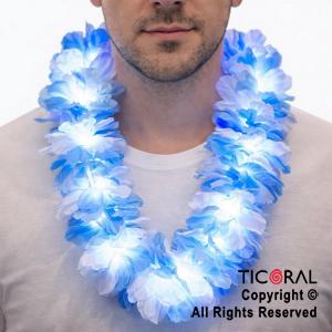 COLLAR HAWAIANO GRANDE LUMINOSO BLANCO Y CELESTE x 1