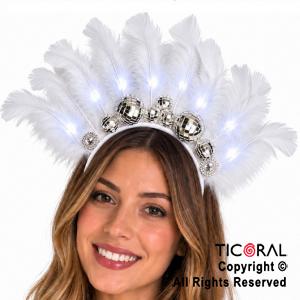 VINCHA DISCO LUMINOSA CON PLUMAS BLANCAS