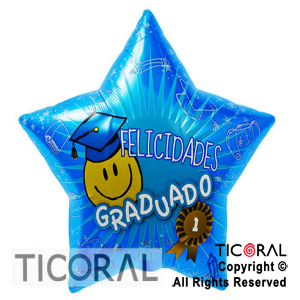 GLOBO MYLAR 22" ESTRELLA FELICIDADES GRADUADO ENVASADO X 1