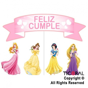 ADORNO PINCHE PARA TORTA FELIZ CUMPLE PRINCESAS x 5 UNIDADES