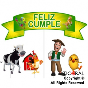ADORNO PINCHE PARA TORTA FELIZ CUMPLE LA GRANJA DE ZENON x 5 UNIDADES