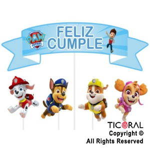 ADORNO PINCHE PARA TORTA FELIZ CUMPLE PAW PATROL x 5 UNIDADES