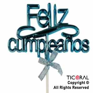 CAKE TOPPER FELIZ CUMPLEA?OS COLOR AZUL CON PINCHE X 1