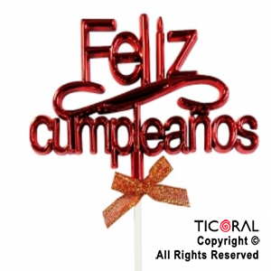 CAKE TOPPER FELIZ CUMPLEA?OS COLOR ROJO CON PINCHE X 1