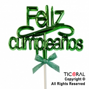 CAKE TOPPER FELIZ CUMPLEA?OS COLOR VERDE CON PINCHE X 1