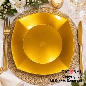 PLATO CUADRADO COMIDA CUADRADO 22CM PP ORO x 10