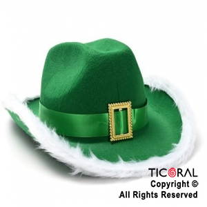 SOMBRERO COWBOY CON PLUMAS Y HEBILLA VERDE X 1