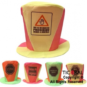 SOMBRERO GALERA CON FRASES SURTIDAS FLUO 20 CM x 5