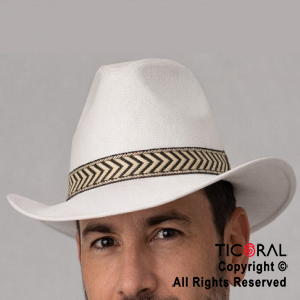 SOMBRERO COWBOY BLANCO TELA CON LAZO x 1
