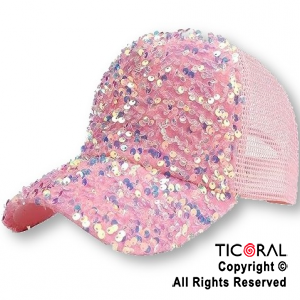 SOMBRERO VISERA TRUCKER LENTEJUELAS TORNASOLADO PLUSH ROSA CAP x 1