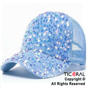 SOMBRERO VISERA TRUCKER LENTEJUELAS TORNASOLADO PLUSH CELESTE CAP x 1