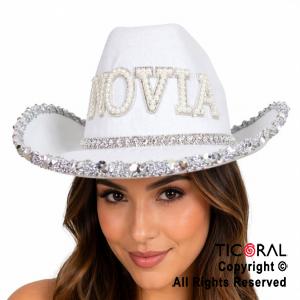 SOMBRERO COWBOY PREMIUM NOVIA DECO BLANCO x 1