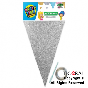 BANDERIN TRIANGULAR GLITTER DX PLATA  x 1