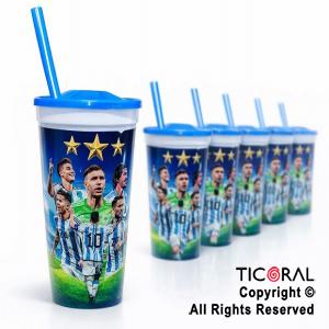 VASO ARGENTINA CAMPEON CON TAPA Y SORBETE 500 ML x 5