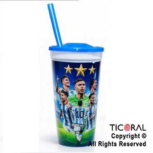 VASO ARGENTINA CAMPEON CON TAPA Y SORBETE 500 ML x 5